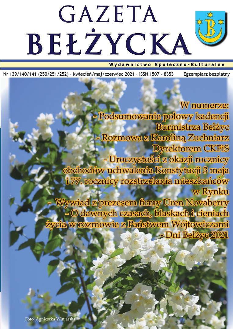 Grafika przedstawia okładkę Gazety Bełżyckiej wydanie czerwcowe w roku 2021.