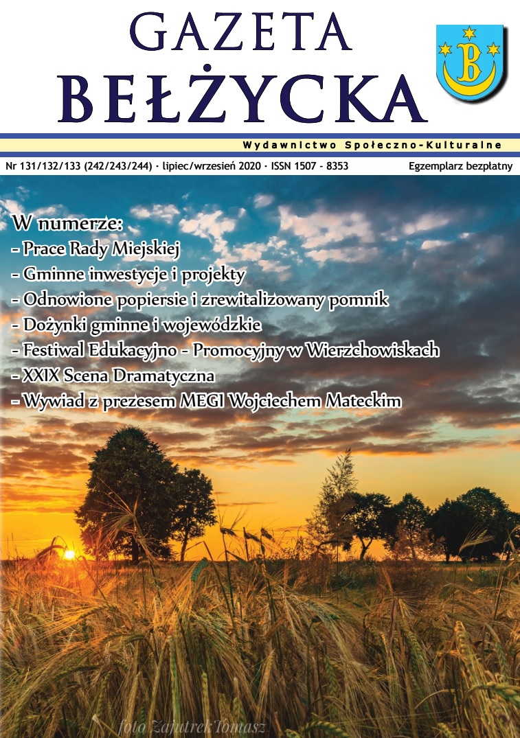 Grafika przedstawia okładkę Gazety Bełżyckiej wydanie wrześniowe w roku 2020.